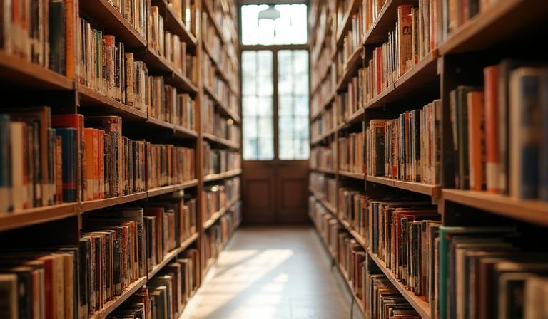 Shelves filled with curated books at Arid Tomes